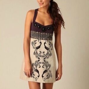 Y2K Free People Black and Cream Mini Dress